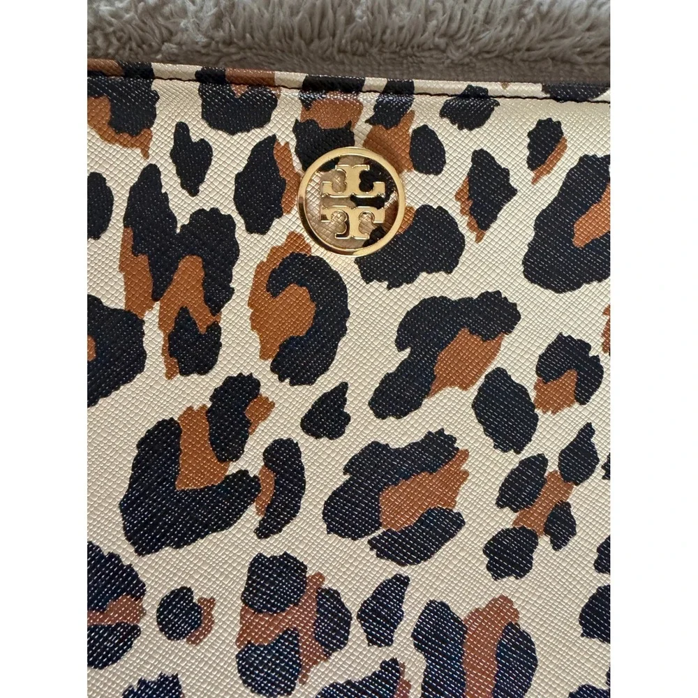 Tory Burch Leopard Print iPad Case Saffiano Leather Tech Accessory Tan Brown‎
